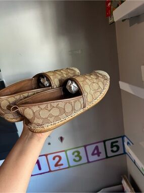 Coach Tan Signature Jacquard Espadrille Slip-Ons